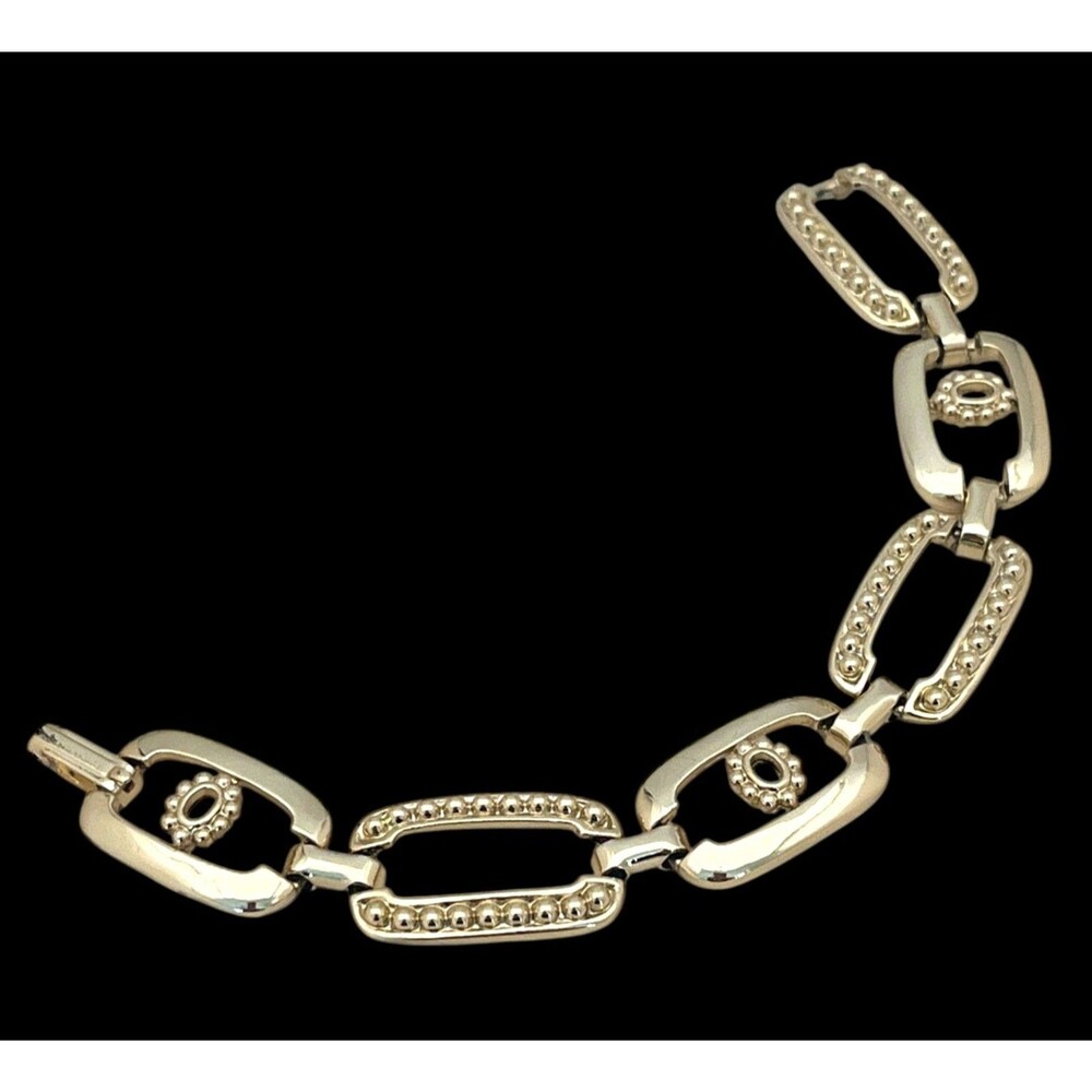 Vintage 1980s Textured Link Bracelet Gold Tone Chunky Textured Panels - 2Z